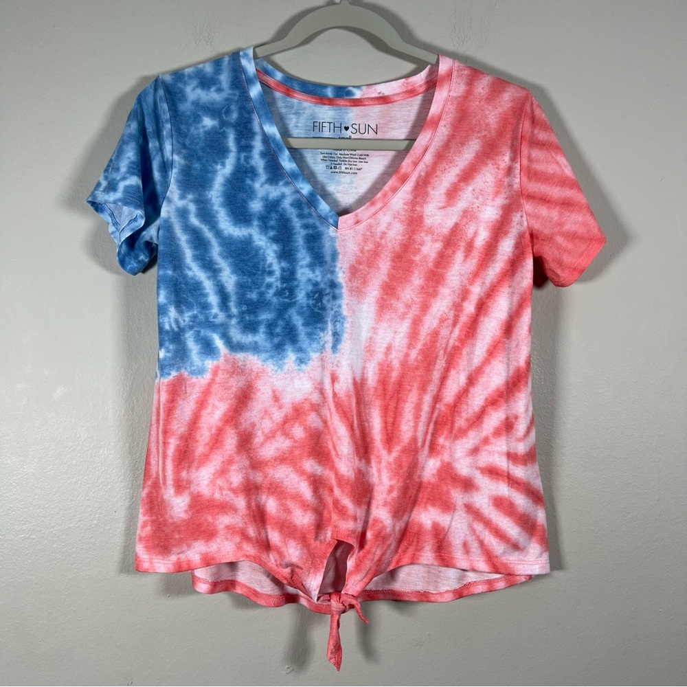 Fifth Sun Tie-Dye V-Neck Top - Red and Blue Women’s Size S